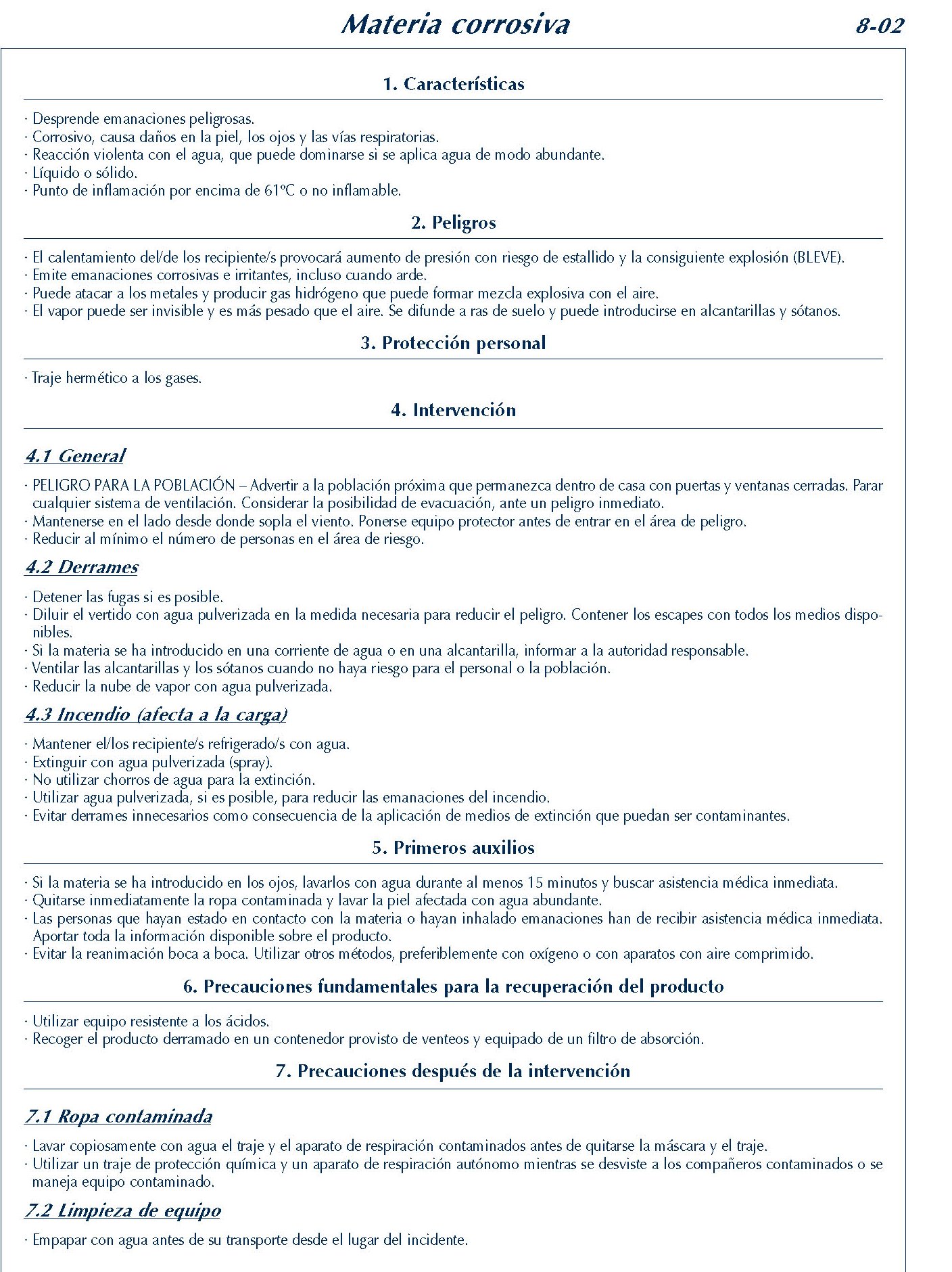 301 FICHA 8-02 MATERIA CORROSIVA FICHAS EMERGENCIA